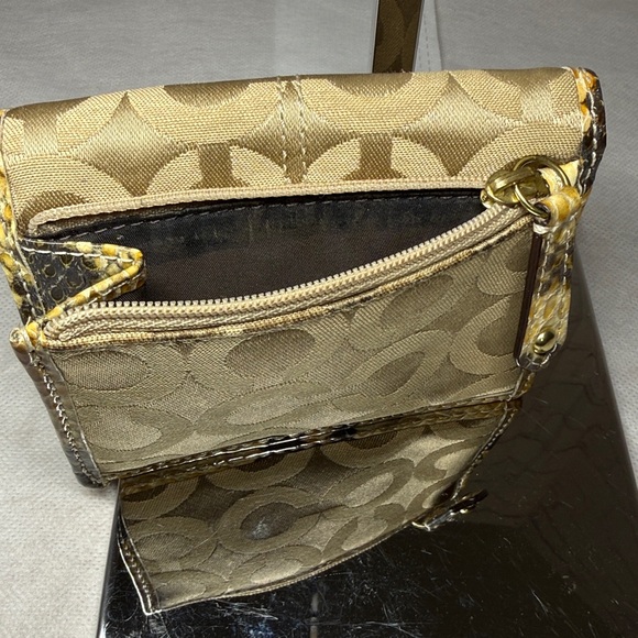Coach Madison Op Art Sateen Python Embossed Leather Trim Gold Bifold Wallet - Picture 15 of 16